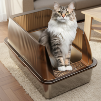 Bac à litière pour chat en acier inoxydable extra large avec couvercle en plastique latéral haut 60cm * 40cm XL Accessoire Bac à litière pour chat