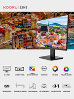 KOORUI 22 pulgadas monitores de PC pantalla de ordenador de barra completa con pantalla sin marco 1080P Led 6MS monitores de PC al por mayor