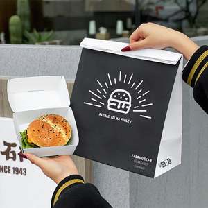 Sacs à emporter jetables en papier kraft noir écologiques et recyclables personnalisés pour hamburgers, frites, burgers et pâtes, restauration rapide - Product Image 6