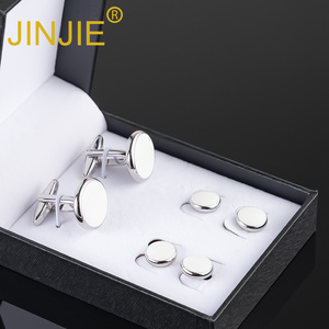 Pronto per la spedizione 2024 nuovo design rotondo in morbido smalto bianco da uomo 2 + 4 gemelli e borchie set di camicie da smoking con confezione regalo - Product Image 2