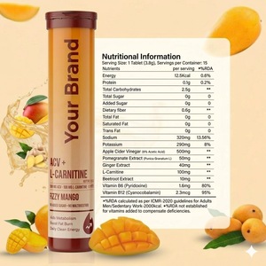 OEM ACV 600mg with L-Carnitine 100mg Effervescent Tablets <b>Metabolism</b> and Weight Management Support, Mango Flavor 20 Tablet Pack - Product Image 2