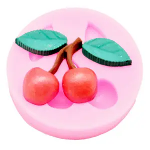Round 3D 2pcs nice cherries & 2 leaves shape DIY silicone mold
