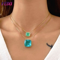 Collier pour femme, style brésilien, fusion de luxe, semi-joaillerie, pierres carrées en cristal, pendentif, coussin, mignon