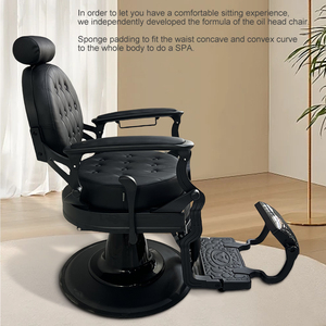 Poltrona <span class=keywords><strong>da</strong></span> Barbiere in Stile Antico Nero e Oro con Rivestimento in Pelle Trapuntata, Base Rotonda con Pompa Idraulica, Sedia <span class=keywords><strong>da</strong></span> <span class=keywords><strong>Parrucchiere</strong></span> per <span class=keywords><strong>Uomo</strong></span> - Product Image 5