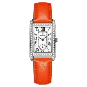 Brand Women Chronograph Moment Quartz WristWatch Young Girls Newest Fashion Orange Stainless Steel Leather Lady Watch
