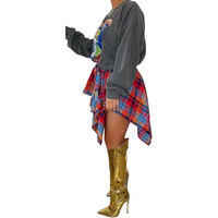OEM Jupes à carreaux personnalisées pour femmes Taille haute élastique ourlet asymétrique à manches irrégulières Mini jupe jupe de chemise à carreaux