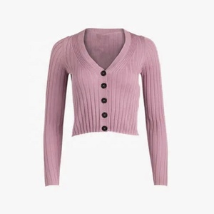 Cárdigan de mujer de estilo coreano, suéter de punto de lana ajustado corto, logotipo bordado personalizado, botón informal para hermandad de mujeres - Product Image 5