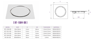 Drenaje de Piso Rectangular de Acero Inoxidable SS304/SS316 de 150*150mm, Antiolor, con Sifón y Tapa Giratoria - Product Image 3