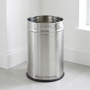 Stainless Steel Cylindrical Paper Basket Open Top <b>Double</b> Layer Solid Pattern Modern Style Household Waste <b>Bin</b> Indoor Use - Product Image 2