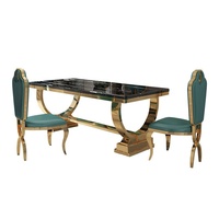 Ensemble de table à manger de luxe moderne en acier inoxydable doré titane avec plateau en marbre de 2 cm d'épaisseur, décoration élégante pour la maison et les restaurants