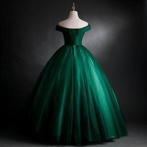 Nuovo Abito da Ballo <span class=keywords><strong>Verde</strong></span> Personalizzato a Trapezio, Elegante con Applicazioni in <span class=keywords><strong>Tulle</strong></span>, Spalle Scoperte, Lunghezza al Pavimento, per Feste e Quinceañera - Product Image 2