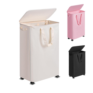 Trắng Cán có thể gập lại giặt lưu trữ giỏ cản trở hẹp giặt cản trở với bánh xe, mỏng cán giặt cản trở với nắp - Product Image 1