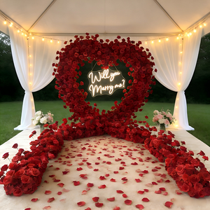 W-C020 Nuovo Design Arco a Cuore Artificiale 7ft/8ft con Fiori Arco a Cuore di Rose Artificiali per Proposte di Matrimonio e Sfondo per Eventi - Product Image 1