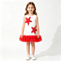 Robe d'été sans manches à col rond pour filles, avec applique étoile de mer 3D perlée, ourlet en tulle bouffant à volants, en polycoton, vente en gros