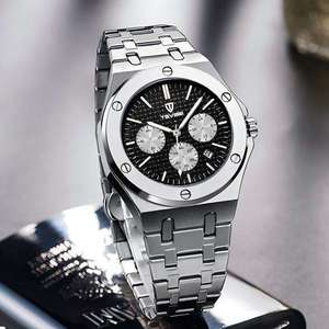 Reloj TEVISE T830B para Hombre, Correa de Acero Inoxidable, Cronógrafo de Cuarzo, Resistente al Agua, Fecha Automática, Correa Plateada, Manecillas Luminosas - Product Image 6