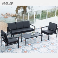 Ensemble de canapés d'extérieur modernes en aluminium et tissu avec tables pour salon, patio, cour, villa, parc, hôtel, chambre à coucher, résistant aux intempéries
