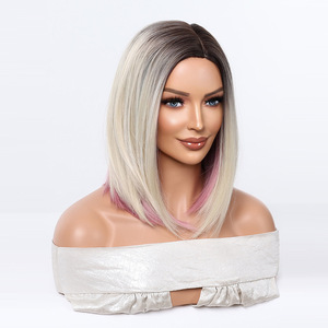 Perruque populaire pré-épilée, tête entière, sans couture, blonde claire, rouge rose, bouffante, courte, droite, <span class=keywords><strong>bob</strong></span>, nouvelle mode, perruque pour femmes - Product Image 3