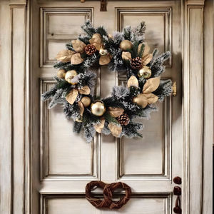 Gi BSci <span class=keywords><strong>24</strong></span> इंच क्रिसमस सोने के धनुष और गेंदों पर pvc क्रिसमस क्रिसमस की पुष्पांजलि - Product Image 3