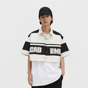 Men's High Quality Casual Letter Printed Knitted <b>Half</b> <b>Shirt</b> Custom Summer Short Sleeve <b>Button</b> Design Detachable 100% Cotton - Product Image 2