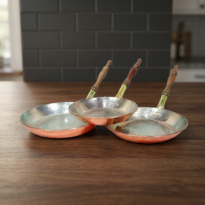Copper and Stainless Steel Metal Frying Pan with Wooden Handle Cover <b>for</b> Home Hotel Restaurant Use Gas & <b>Induction</b> Compatible - Product Image 2