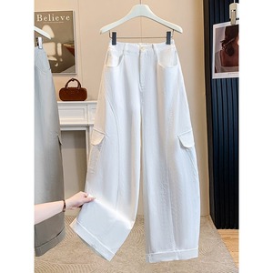 2026 Wholesale <strong>Women</strong> Autumn <strong>Cargo</strong> Wide Leg Pants Flap Pocket High Waist Elastic Back <strong>Cuffed</strong> Hem Oversized Button Fly Two Color - Product Image 4