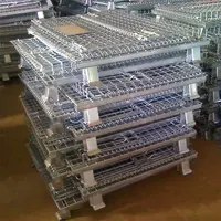 Galvanized Steel Foldable Wire Mesh Rolling Storage Pallet Cage