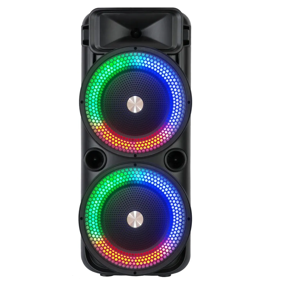 مكبر صوت مزدوج 8 بوصة عالي الصوت مزود بمكبر صوت مزود بإضاءة ملونة رائعة RGB يدعم ميكروفون قرص AUX U ومضخم صوت لاسلكي