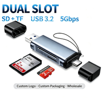 Lecteur de cartes SD TF USB 3.2 Gen 1 2-en-1 en aluminium, 5 Gbit/s SuperSpeed, adaptateur de carte mémoire pour iPad Pro MacBook, directement de l'usine