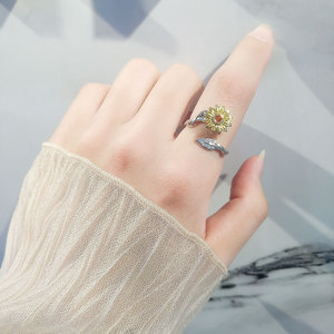 Rotating Sunflower Open <b>Rings</b> Pave Set Zircon Copper Gold Plated You Are My Sunshine Stress Relief Jewelry For <b>Couple</b> Gifts - Product Image 2