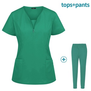 Female Scrub Set Short Sleeve Knitted Moisture Wicking Split Uniform For Women Hospital Workwear Size S XXL - Product Image 3
