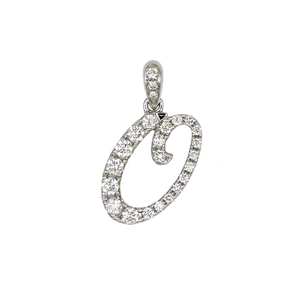 Pendentif Script O en or blanc 18 carats de qualité supérieure avec diamants 0,357 ct, 24 pierres, 132 g, sélection de bijoux fins - Product Image 1