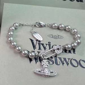 Collar de Perlas Grises Empress Dowager Vivienne con Circonita Cúbica, Globo Estelar, Cadena Figaro de Acero Inoxidable, Unisex, a la Moda - Product Image 2