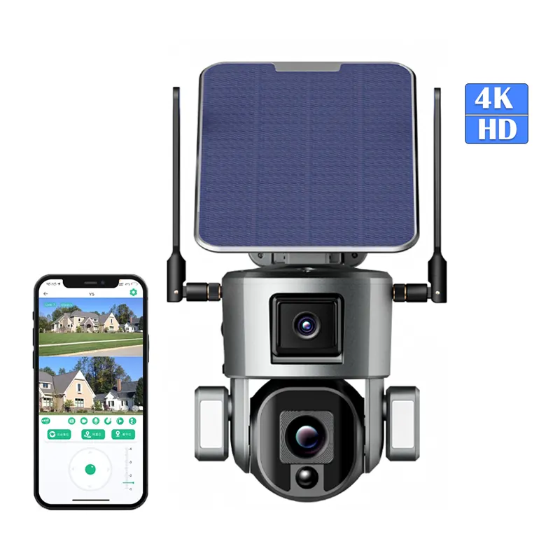 Dual Lens WIFI 8MP 360 Degree PTZ Solar Camera Super HD Anti theft Zoom Surveillance Outdoor Niview Waterproof PIR Cameras