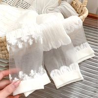 Chaussettes mi-mollet en dentelle transparente pour femmes, motif floral, respirantes, décontractées, blanches, tendance, élégantes, légères, habillées