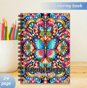 Livre de <span class=keywords><strong>coloriage</strong></span> <span class=keywords><strong>papillon</strong></span> et <span class=keywords><strong>mandala</strong></span> de 24 pages pour adultes et enfants – Anti-stress, animaux, fleurs, dessin au trait, papier, crayon, artisanat, cadeau - Product Image 1
