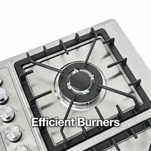 Estufa de <span class=keywords><strong>Gas</strong></span> de Acero Inoxidable de 5 Quemadores, Clase Energética, Encendido Electrónico Incorporado, Compatible con GLP, Diseño de <span class=keywords><strong>Encimera</strong></span> para Uso Doméstico - Product Image 2