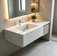 Plan de toilette carré en pierre frittée, motif marbre blanc moderne, pour hôtel, avec lavabo intégré, facile à nettoyer, directement de l'usine