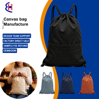 Sac à dos en toile naturelle avec cordon de serrage, panneau avant en coton pour boutiques et magasins de cadeaux