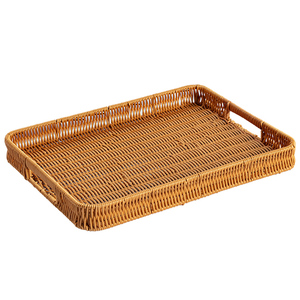 Cesta de servicio de mimbre de alta calidad al por mayor, bandeja de servicio tejida, bandeja rectangular de ratán con asas de madera - Product Image 3