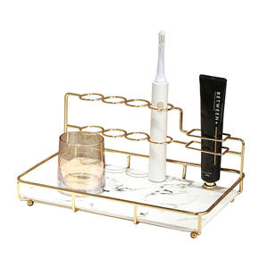Nordic style marble colorful multifunctional toothbrush holder metal wire bathroom storage holder rack for beauty organizer