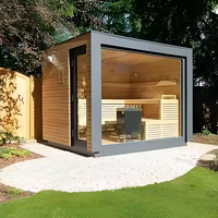 Harga Pabrik Sauna Outdoor Modern dengan Beranda untuk 4 Orang, Kayu Hemlock/Cedar Merah, Pemanas Listrik dengan Panel Kontrol WiFi untuk Taman