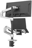 Double bras de moniteur support de montage de moniteur de bureau réglable en alliage d'aluminium avec plateau pour ordinateur portable