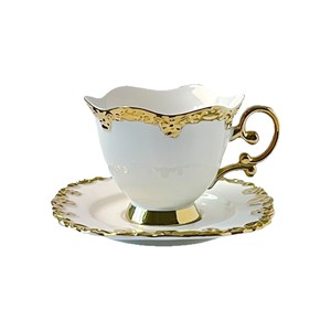 Juego de Tazas de Café de Cerámica Estilo Europeo, Juego de Tazas y Platos de Té Blancos con Detalles en Oro Electrochapado, Juego de 6 - Product Image 6