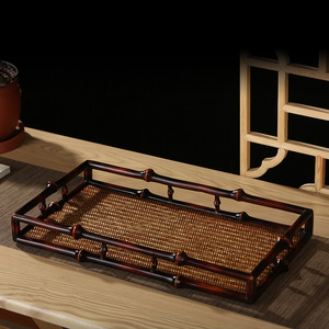Chinese Style Bamboo Tea Tray Rectangular Handmade Woven Serving Tray For Home Tea Ceremony Storage - Product Image 5