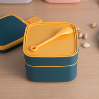 Boîte à lunch portable en plastique à double couche, boîte à bento, boîte à lunch pour étudiants, enfants, employés de bureau, récipient alimentaire pouvant être chauffé au micro-ondes