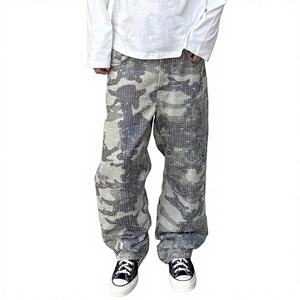 Pantalon de travail cargo tactique pour <span class=keywords><strong>homme</strong></span> en toile de coton personnalisée, coupe oversize ample à jambe large, effet vieilli, motif camouflage - Product Image 5