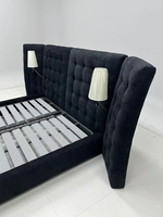 Lit mural réglable de luxe royal européen moderne, base de lit souple en velours et chêne, taille King, durable et solide, pour chambre d'hôtel