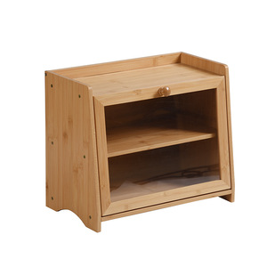 Boîte à pain en bambou double couche couleur naturelle 40x22x33 rangement multifonctionnel pour la cuisine - Product Image 2