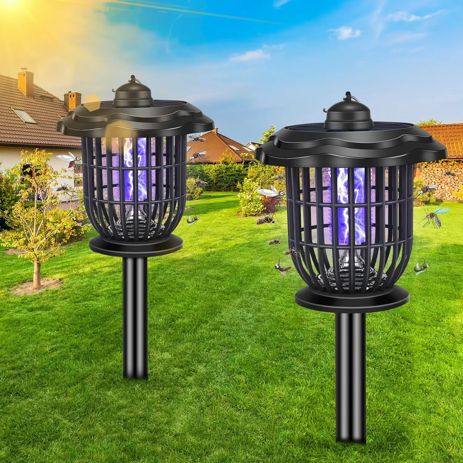 Lâmpada LED criativa 2 em 1 para decoração de jardim e gramado, repelente de insetos e pragas, lâmpada elétrica solar para matar mosquitos