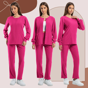 HZMNOI Women's <b>Scrub</b> Suit Two Piece Set Long Sleeve Round Neck Knitted Moisture Wicking Hospital Uniforms - Product Image 3